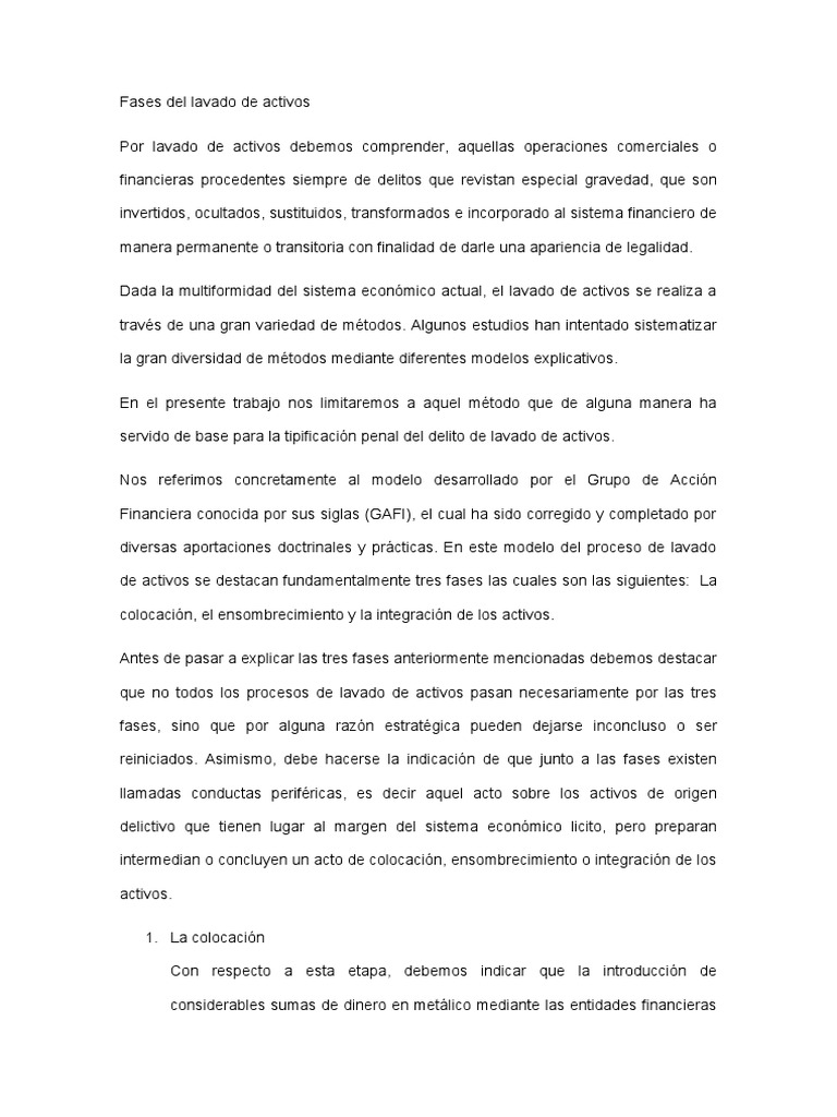 Etapas del Lavado de Activos | PDF | Lavado de dinero | Dinero