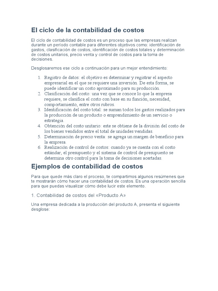 Ciclo de Contabilidad de Costos Empresarial | PDF | Informática