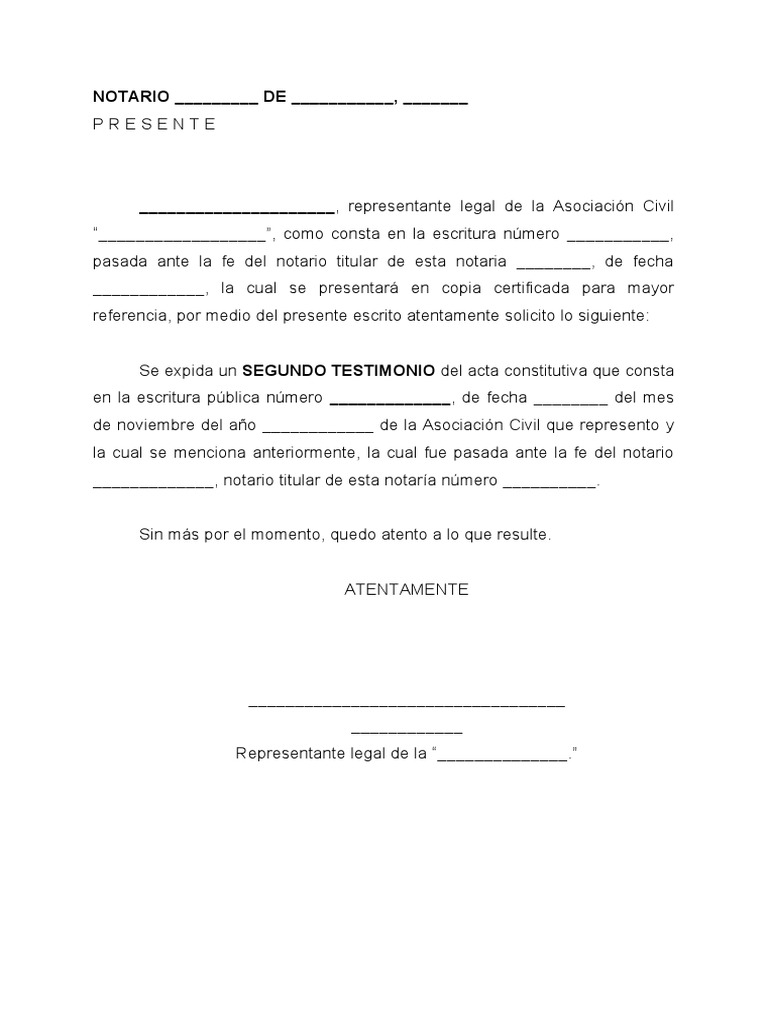 Solicitud de Segundo Testimonio Notarial | PDF