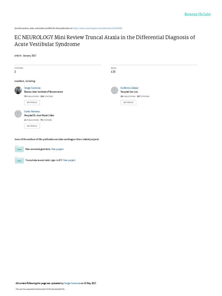 Truncal Ataxia in The Differential Diagnosis of Acute Vestibular