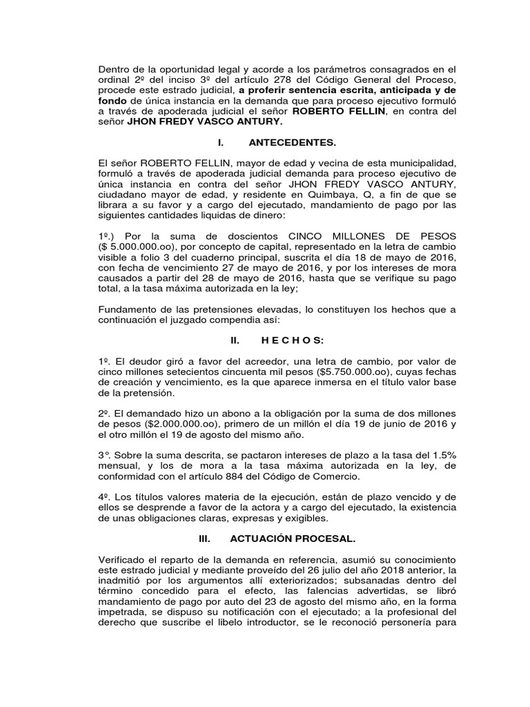 Sentencia Prescripcion Letra de Cambio-Sentencia Anticipada-Procedencia