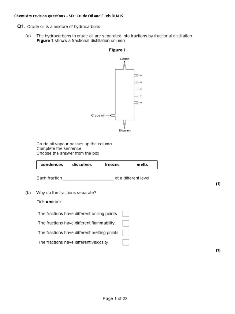 Chemistry Crude Oil Worksheet PDF Petroleum Hydrocarbons