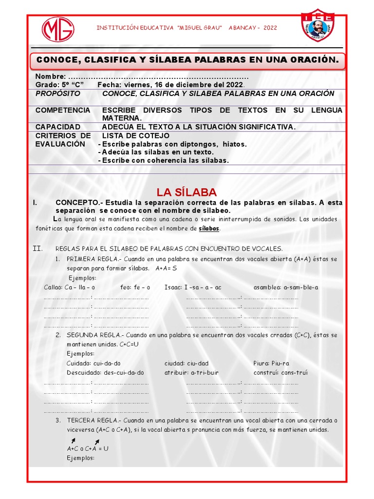 Silabeo y Diptongos en Palabras | PDF | Sílaba | Vocal