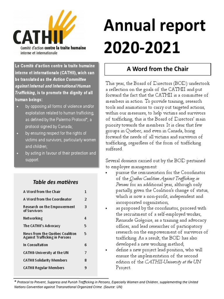 Annual Report Of Cathii 2020 21 Pdf Human Trafficking Mary