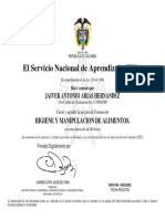 El Servicio Nacional de Aprendizaje SENA: Higiene Y Manipulacion de Alimentos