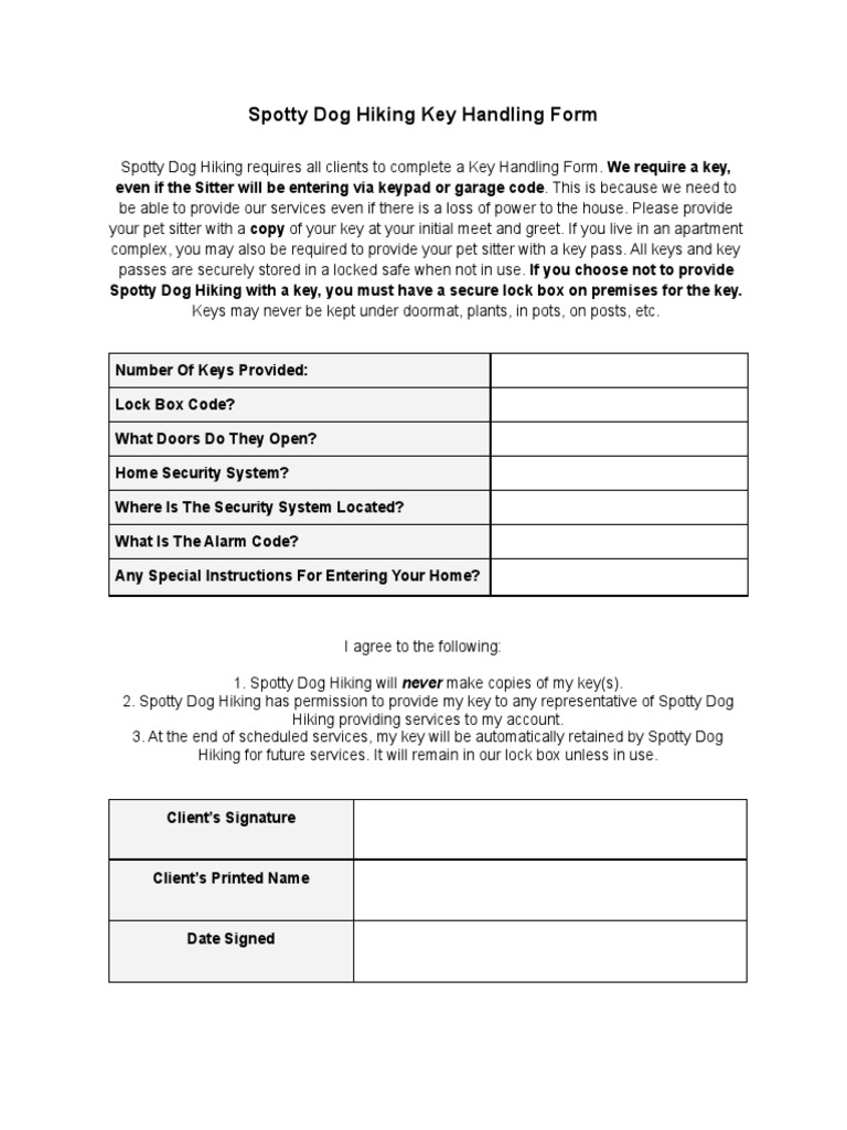 Key Handling Form | PDF