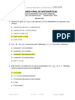 Examen final de matemáticas para ingeniería y educación comercial