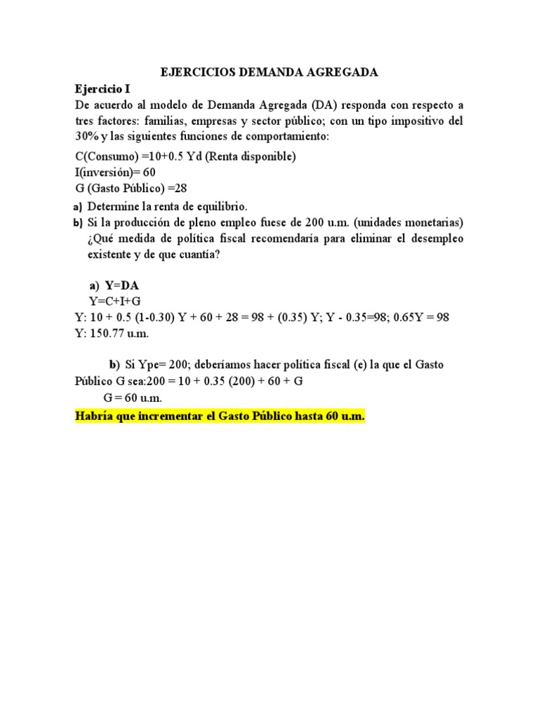 Ejercicios sobre Demanda Agregada y Política Fiscal | PDF