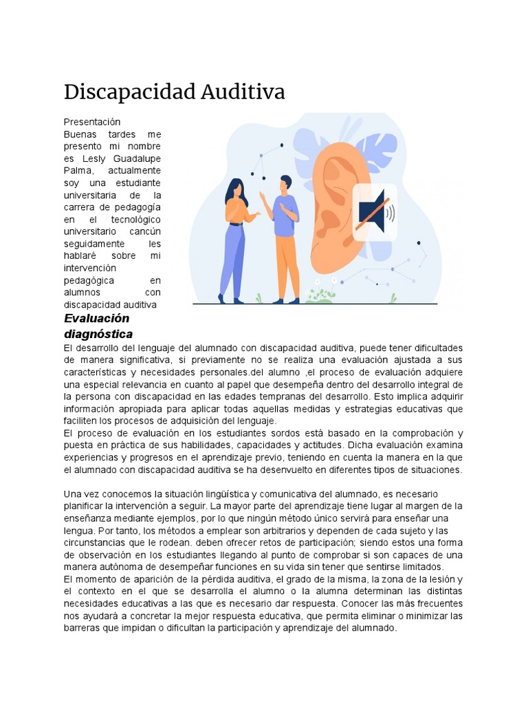 Intervención Educativa en Discapacidad Auditiva | PDF | Evaluación ...