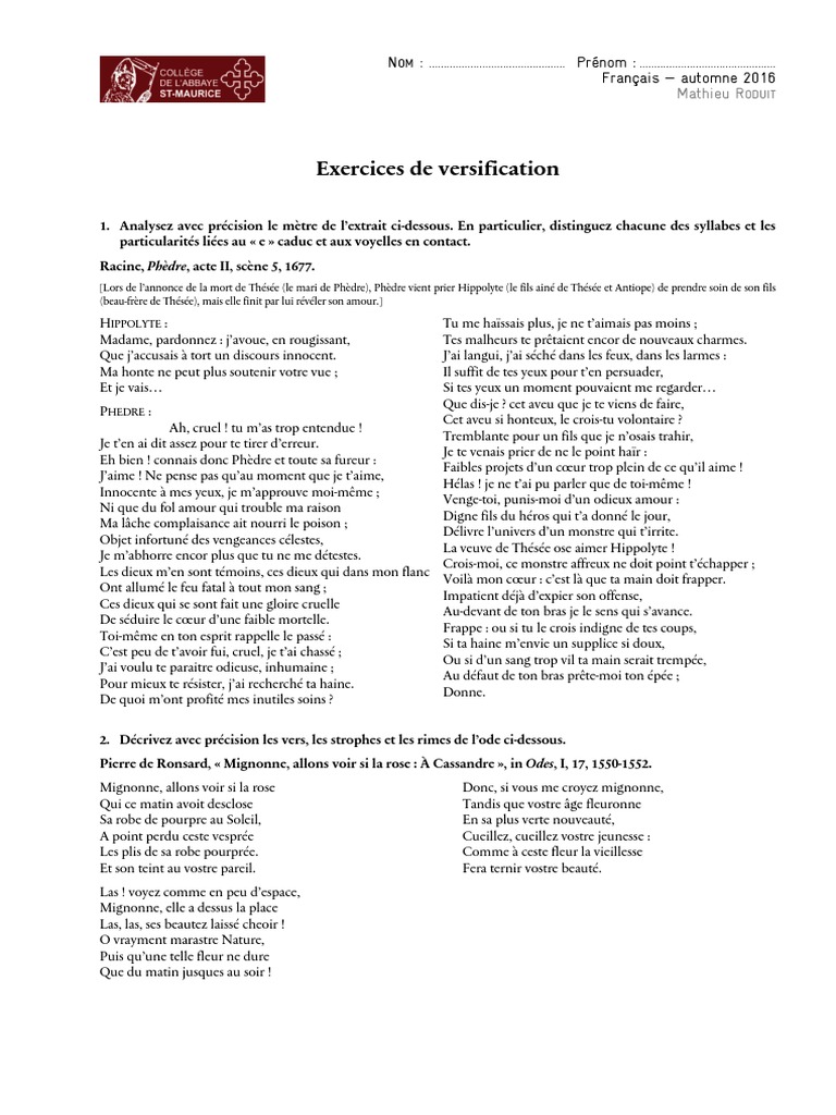 Analyse de la versification en poésie | PDF