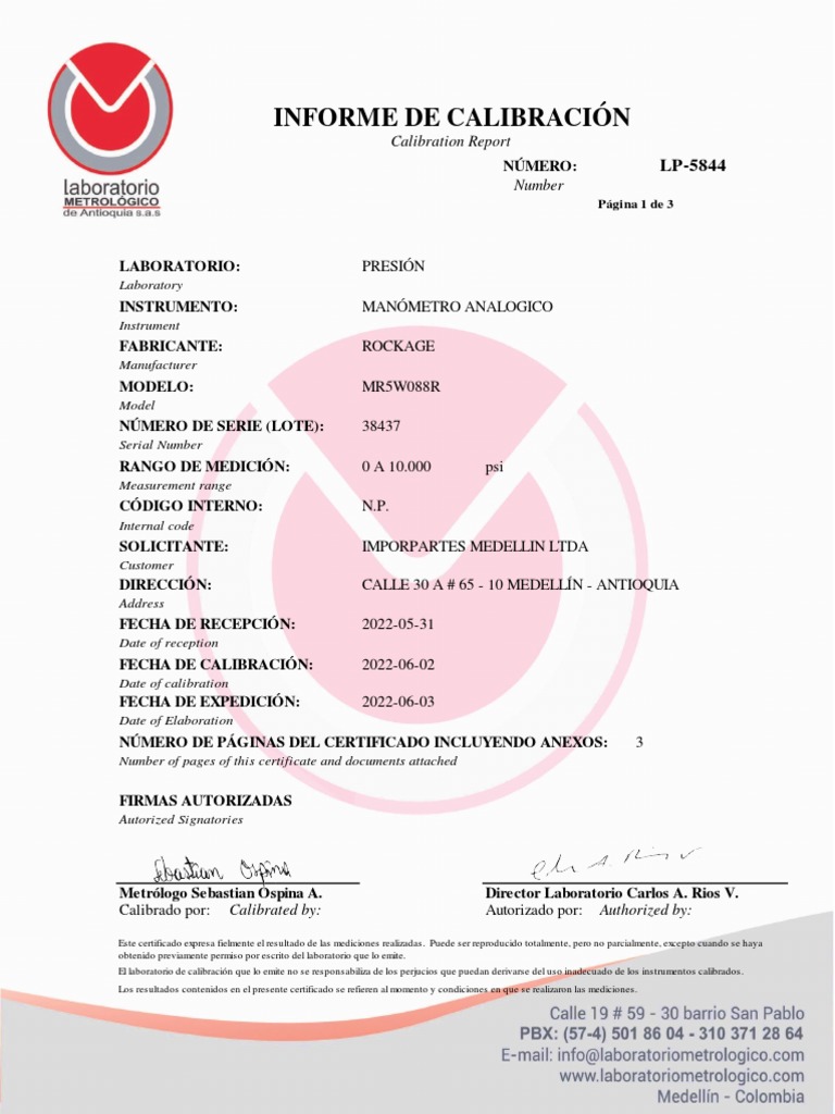 Calibration Report for an Analog Pressure Gauge Analysis of Measurement Accuracy and Sources of