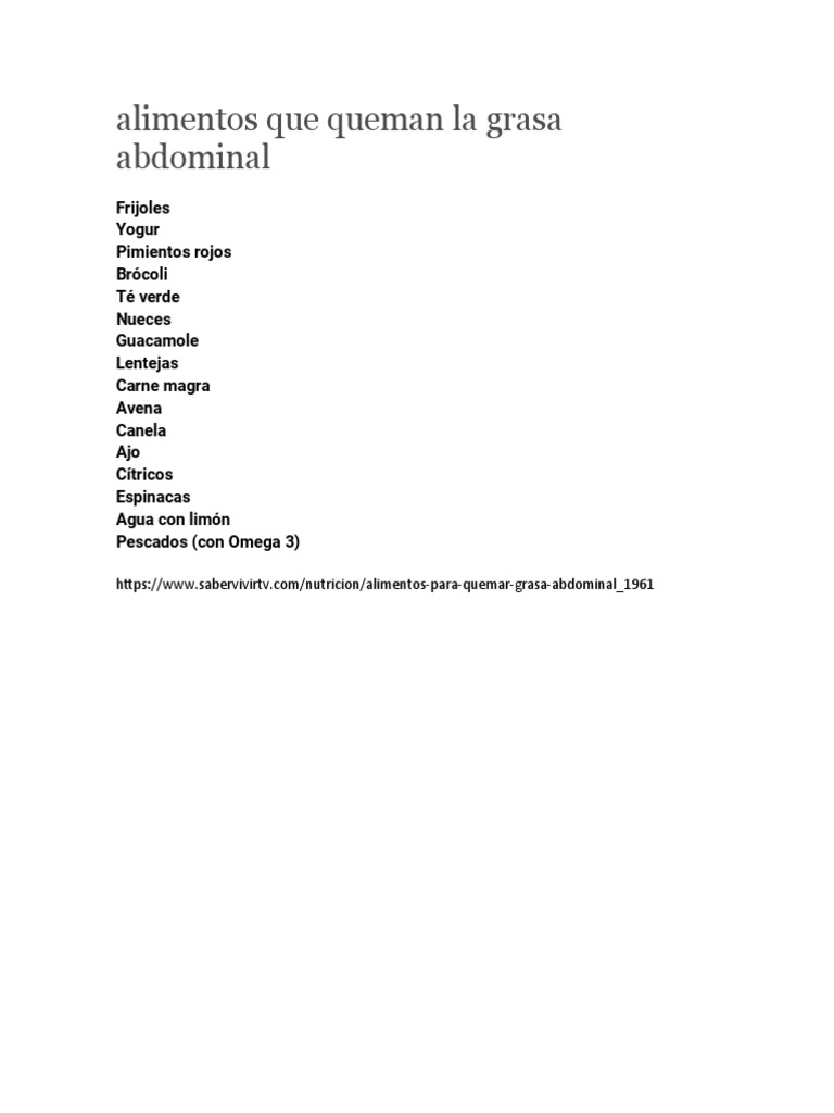 Alimentos Que Queman La Grasa Abdominal PDF