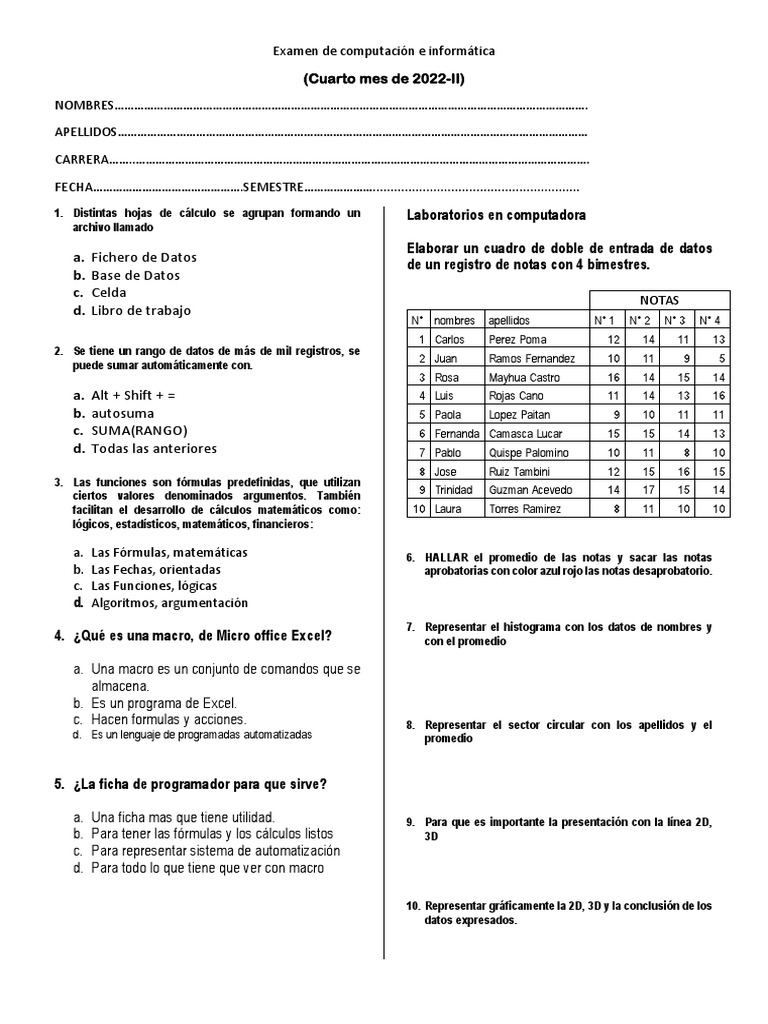 Examen Final de Excel II | PDF | Microsoft Excel | Ingeniería Informática