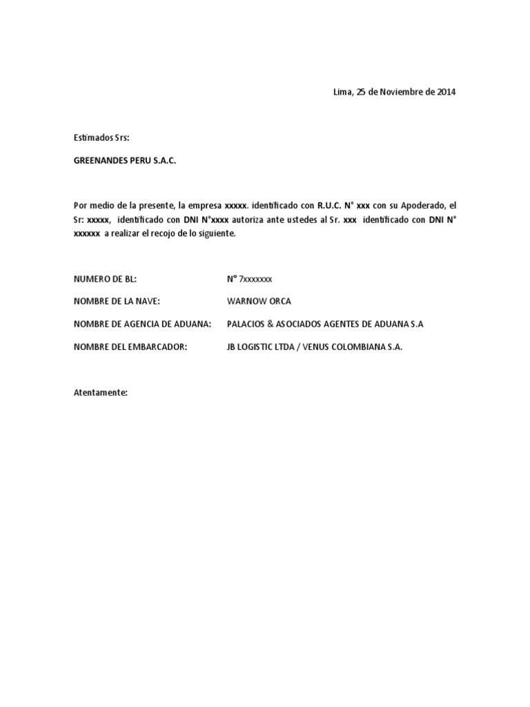 Carta Recojo BL 1 | PDF | Negocios