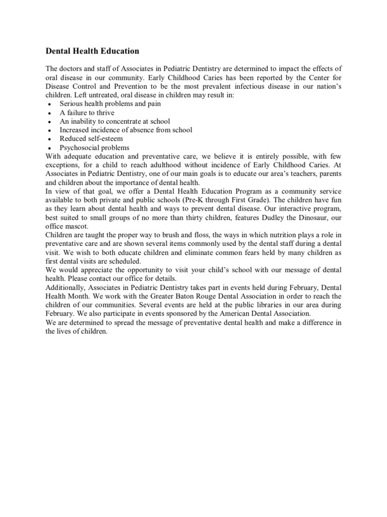 Dental Health Education | PDF | Oral Hygiene | Human Tooth