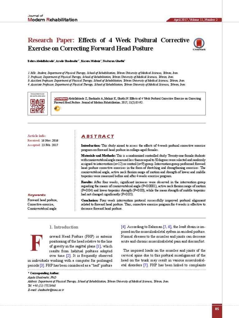 Research Paper Effects of 4 Week Exercise For FHP Biology Diagrams
