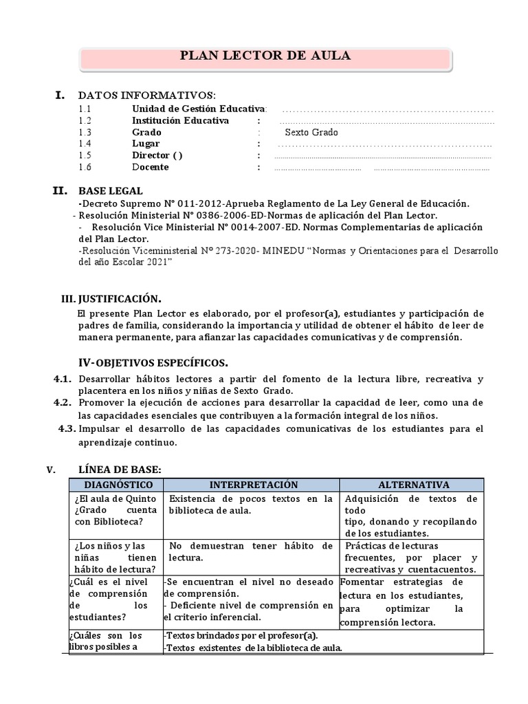 6° - Plan Lector | PDF | Maestros | Salón de clases