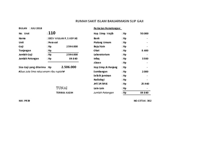 Rumah Sakit Islam Banjarmasin Slip Gaji PDF