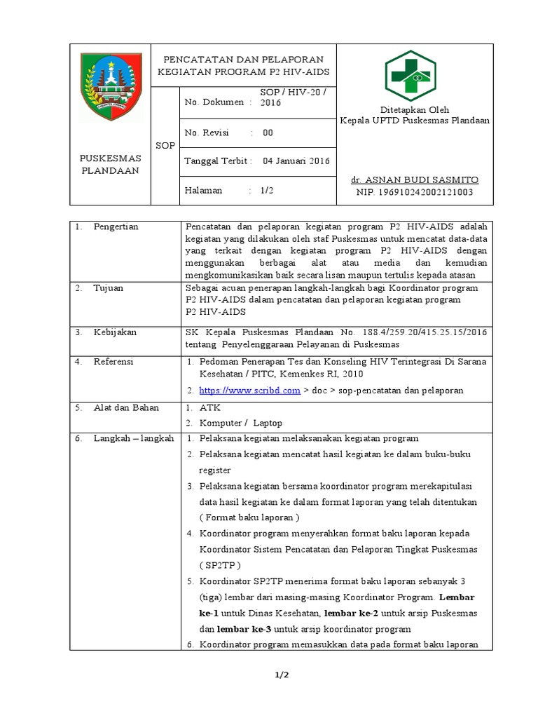 Hiv-20 Sop Pencatatan Dan Pelaporan Program P2 Hiv-Aids | PDF | Bisnis ...