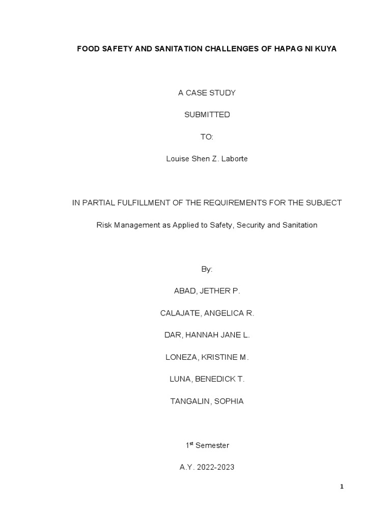 Case Study Pdf Food Safety Foods