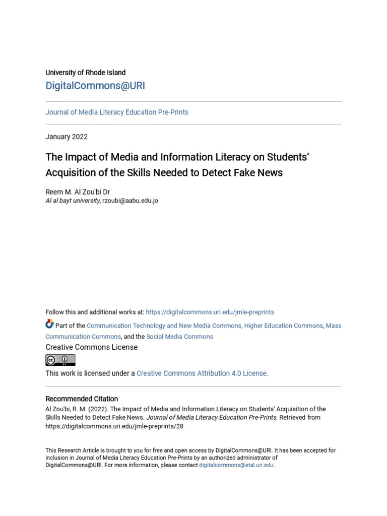 Media Literacy's Role in Detecting Fake News | PDF | Social Media ...