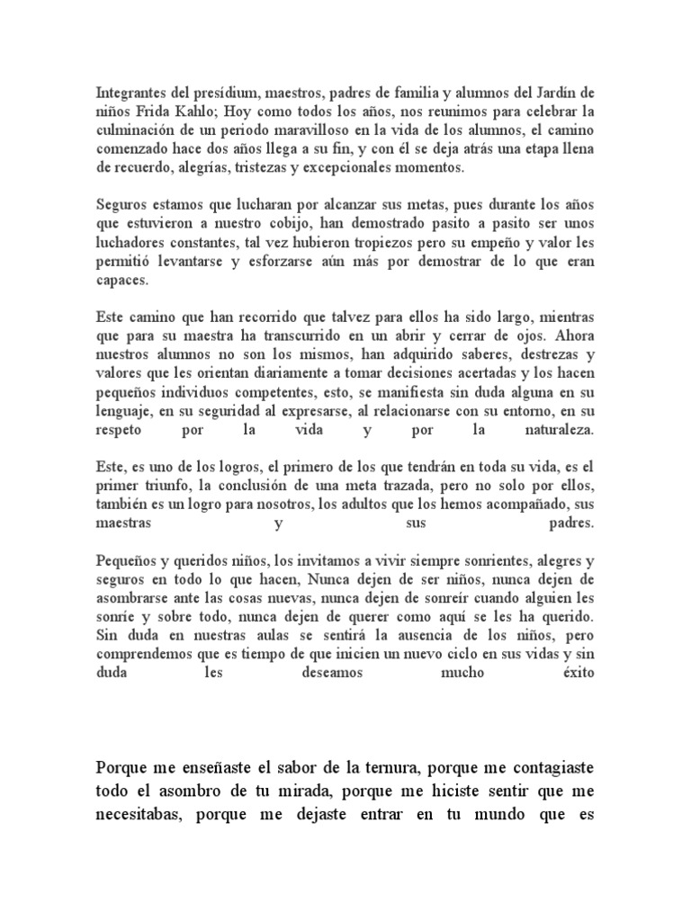 Palabras de Despedida de Fin de Ciclo Escolar | PDF