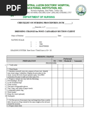 Post-Caesarean Dressing Change Checklist | PDF | Surgery | Surgical Suture