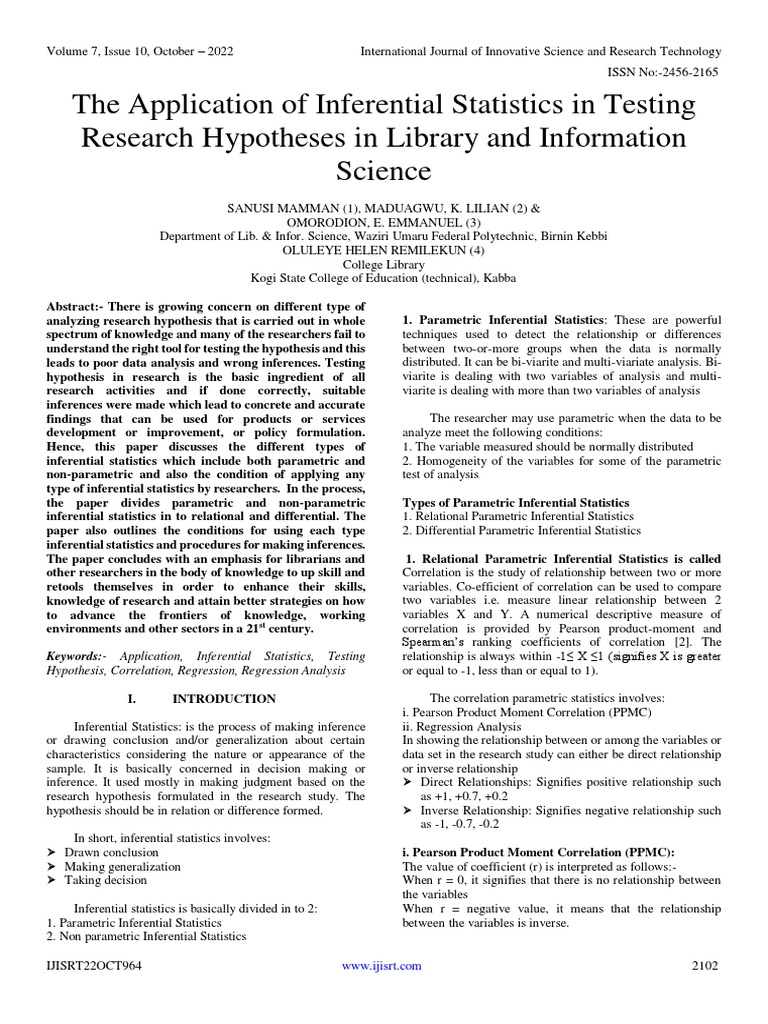 The application of inferential statistics in testing research