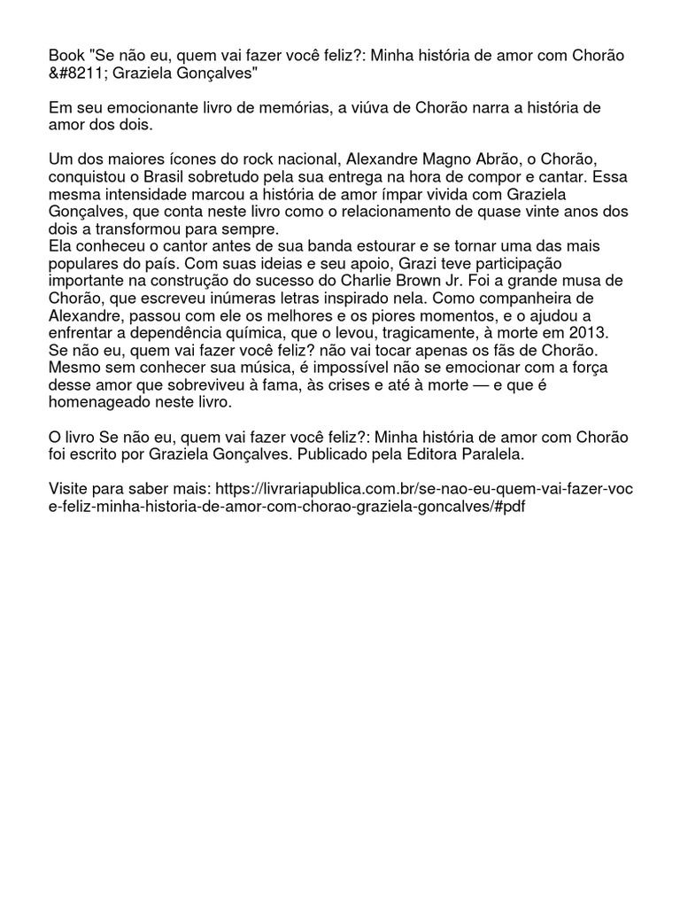Se Não Eu Quem Vai Fazer Você Feliz Minha História De Amor Com