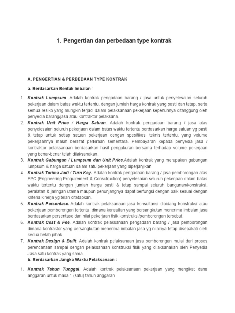 Jenis-jenis Kontrak Pengadaan Barang | PDF | Pengelolaan Keuangan ...