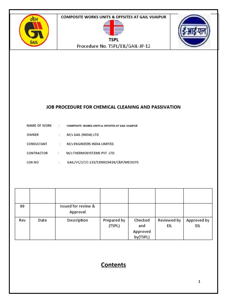 Procedure Chemical Cleaning and Passivation PDF Pipe (Fluid