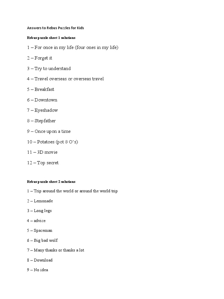 Kids' Rebus Puzzles with Answers | PDF | Cooking, Food & Wine