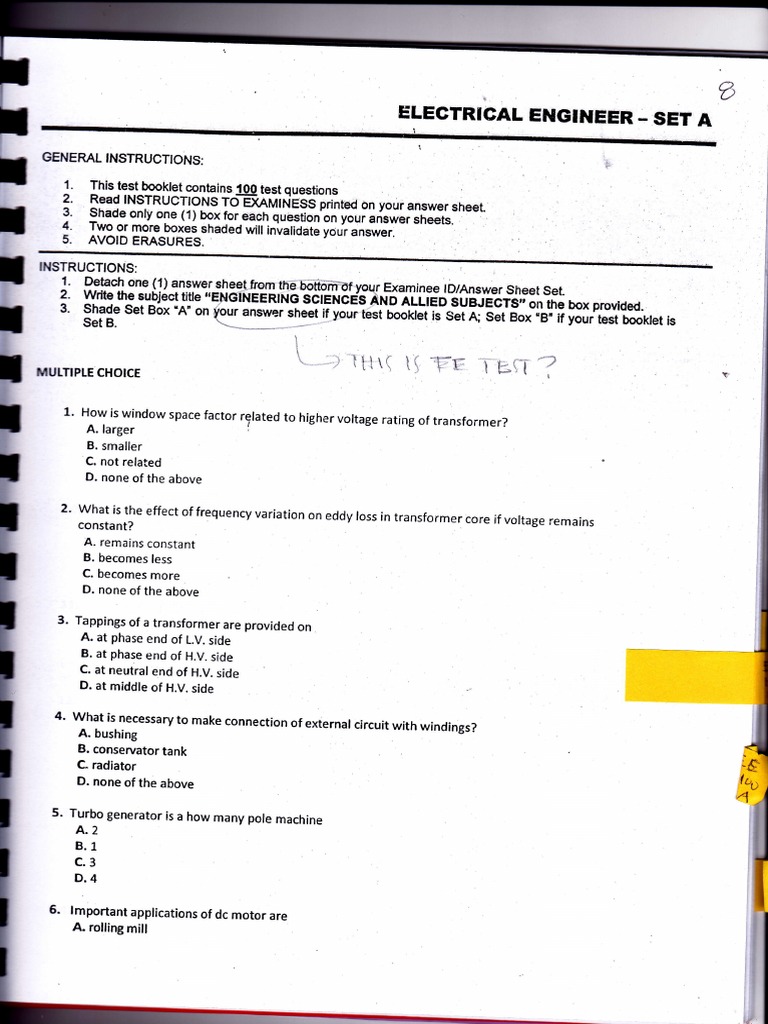 IMG 0007 MCQ EE Board Problem 2011 8 PDF Transformer Electric Motor