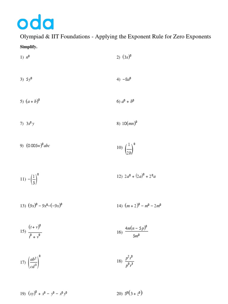 Olympiad iit foundations exponent rule for zero exponents negative