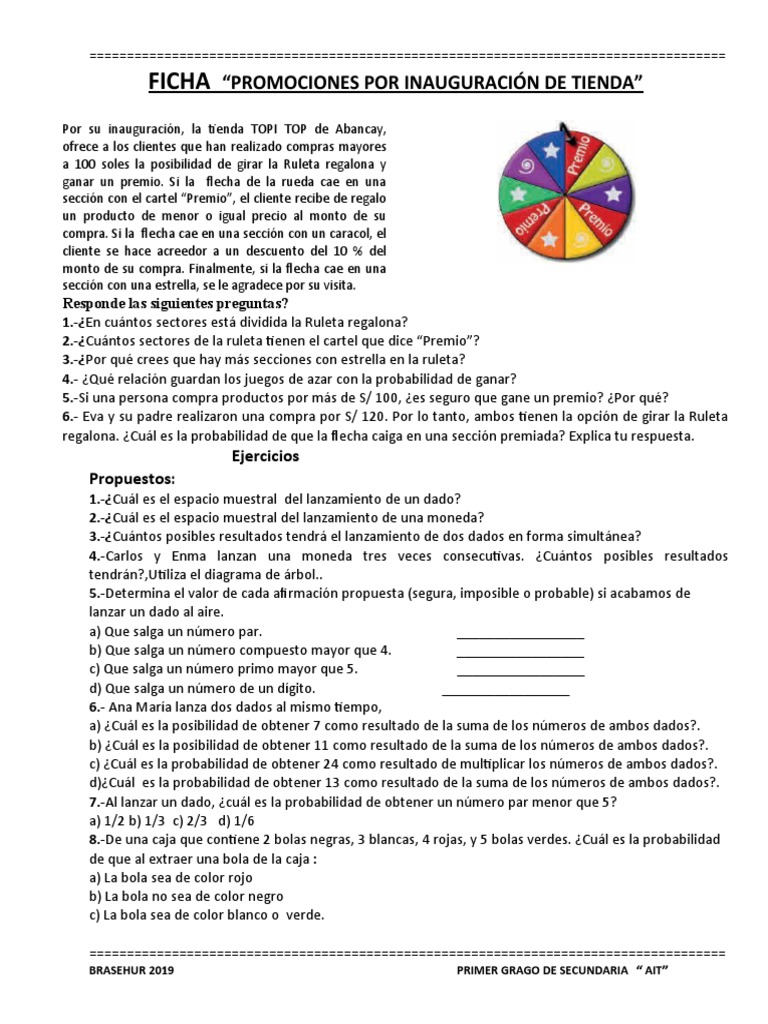 Ejercicios de Probabilidad para Secundaria | PDF | Probabilidad ...