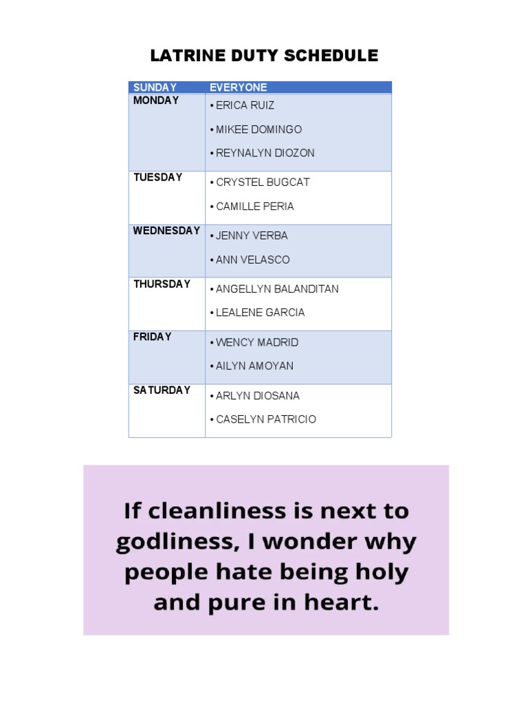 Latrine Duty Schedule PDF