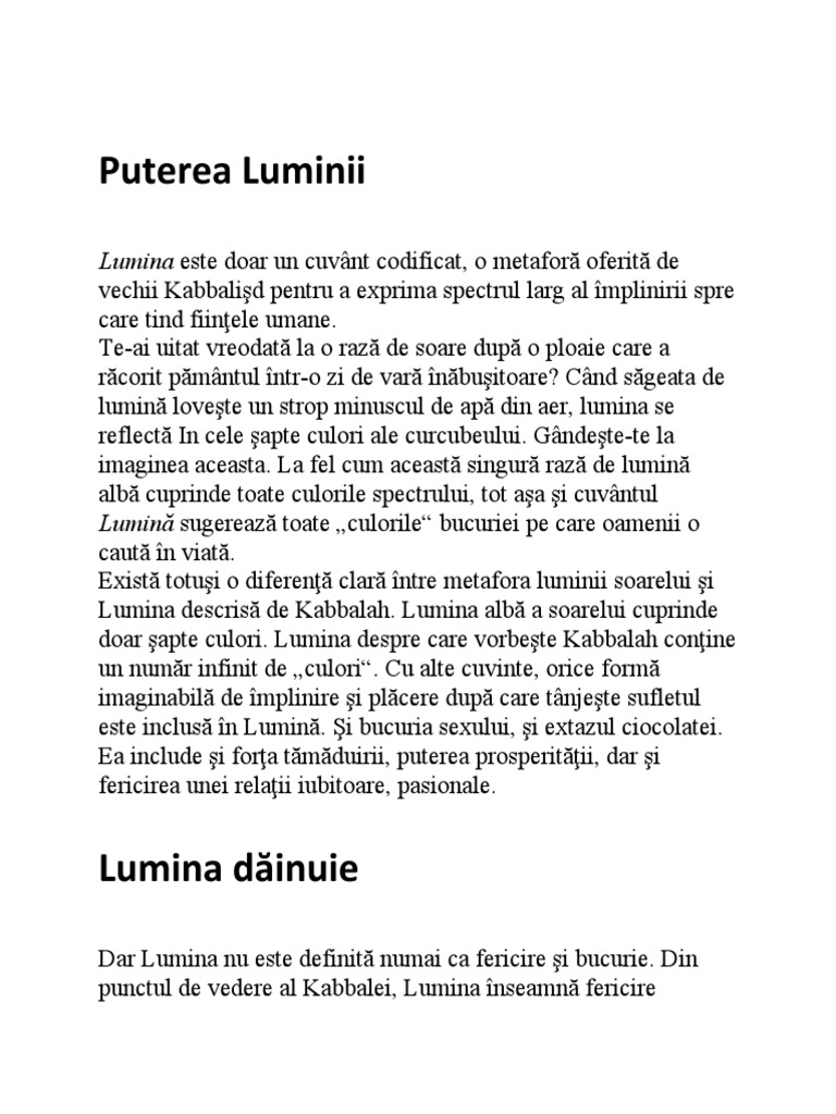 Lumina - Extras Din Cursul Introducere in Kabbalah | PDF