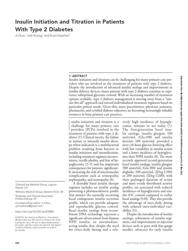 Insulin Initiation and Titration in Patients T2DM PDF Diabetes