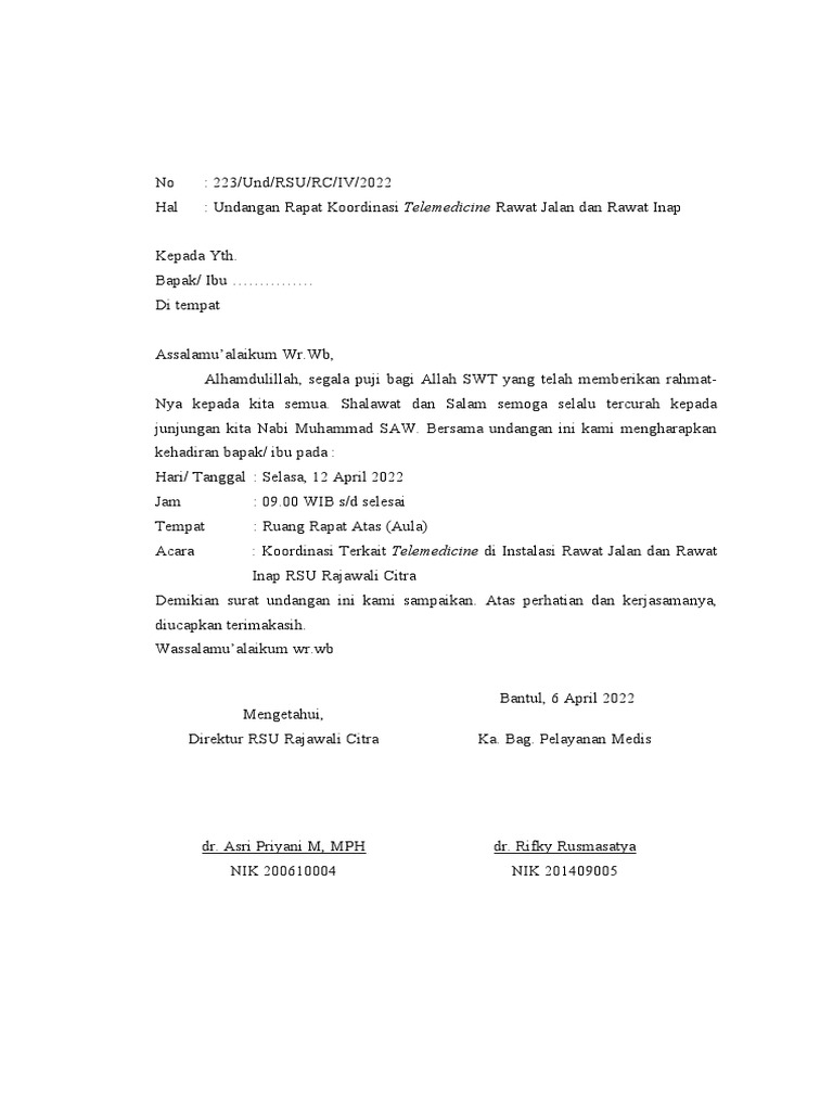 Undangan Rapat Koordinasi Telemedicine | PDF