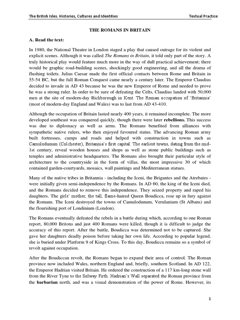 Textual Practice 1 PDF Roman Britain Ancient Rome
