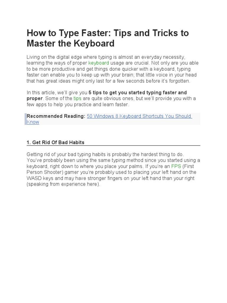 How To Type Faster | PDF | Computer Keyboard | Control Key