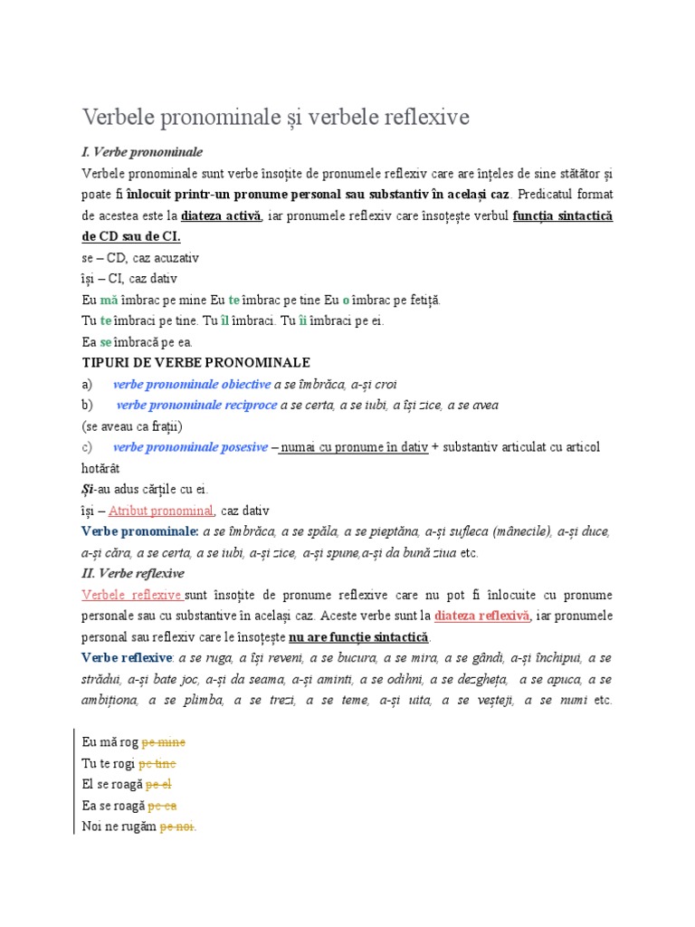 Verbele Pronominale Si Verbele Reflexive | PDF