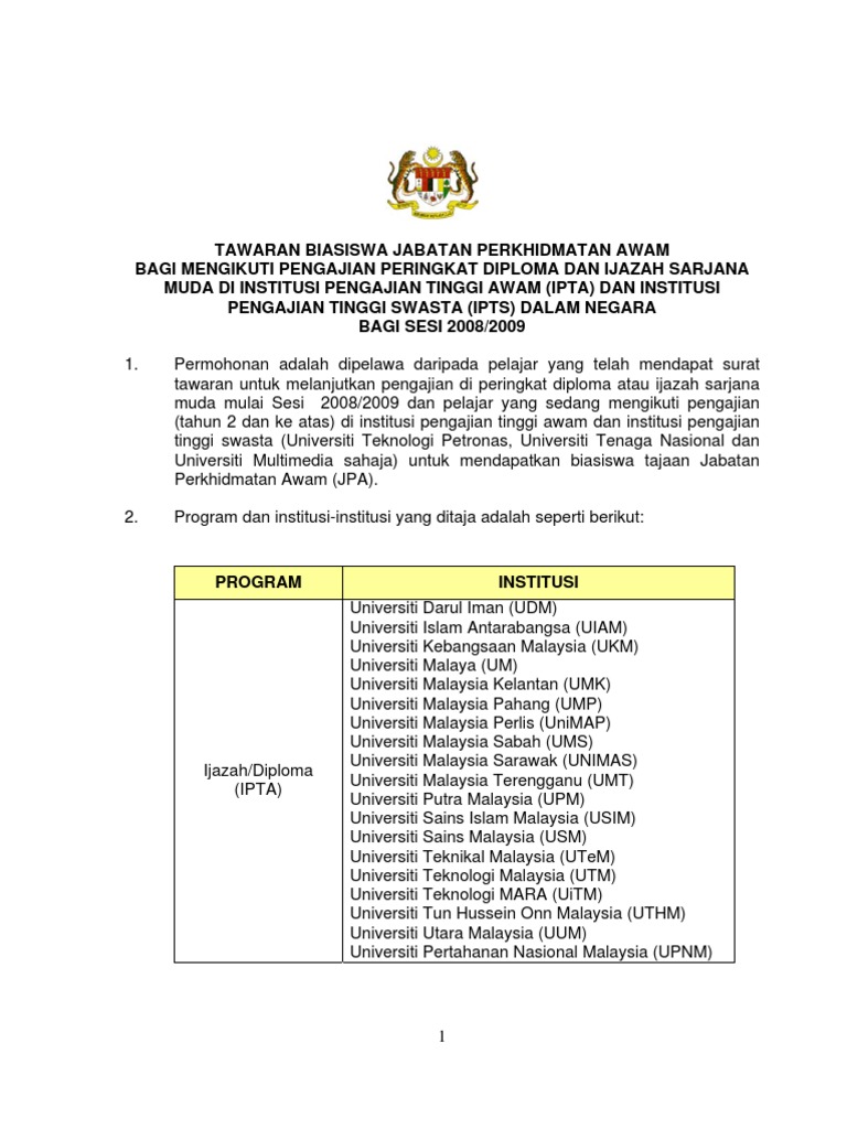 Permohonan Biasiswa Ijazah Dalam Negeri 2008 Pdf