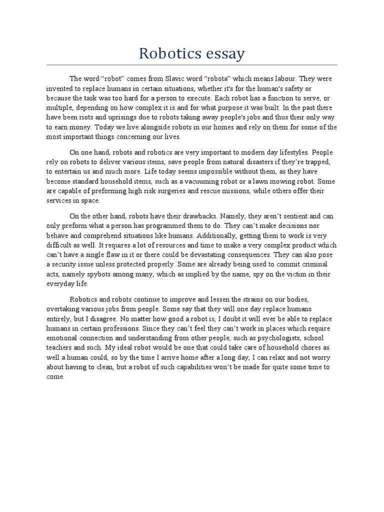 Robotics Essay PDF Robot Robotics