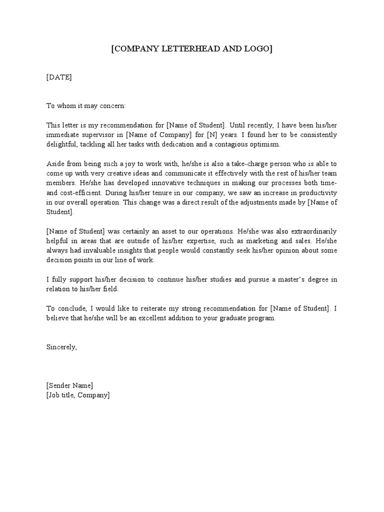 Graduate Recommendation Letter Template 07 PDF