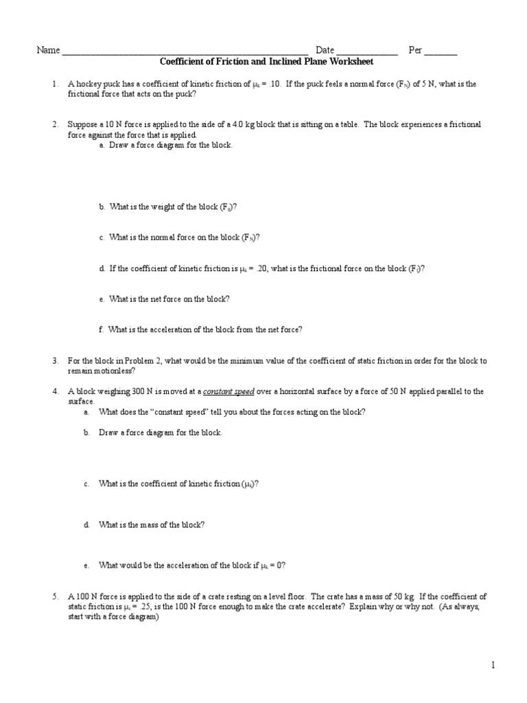 Coefficient of Friction and Inclined Planews | PDF | Friction | Force