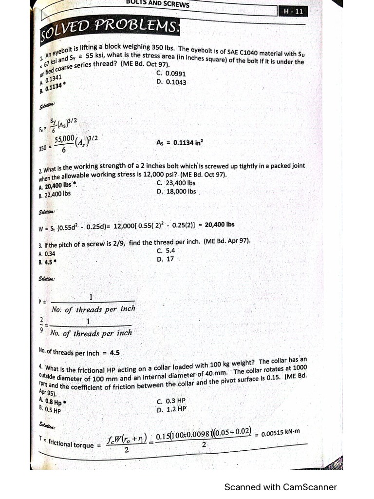 Bolts and Screws Solved Problems PDF