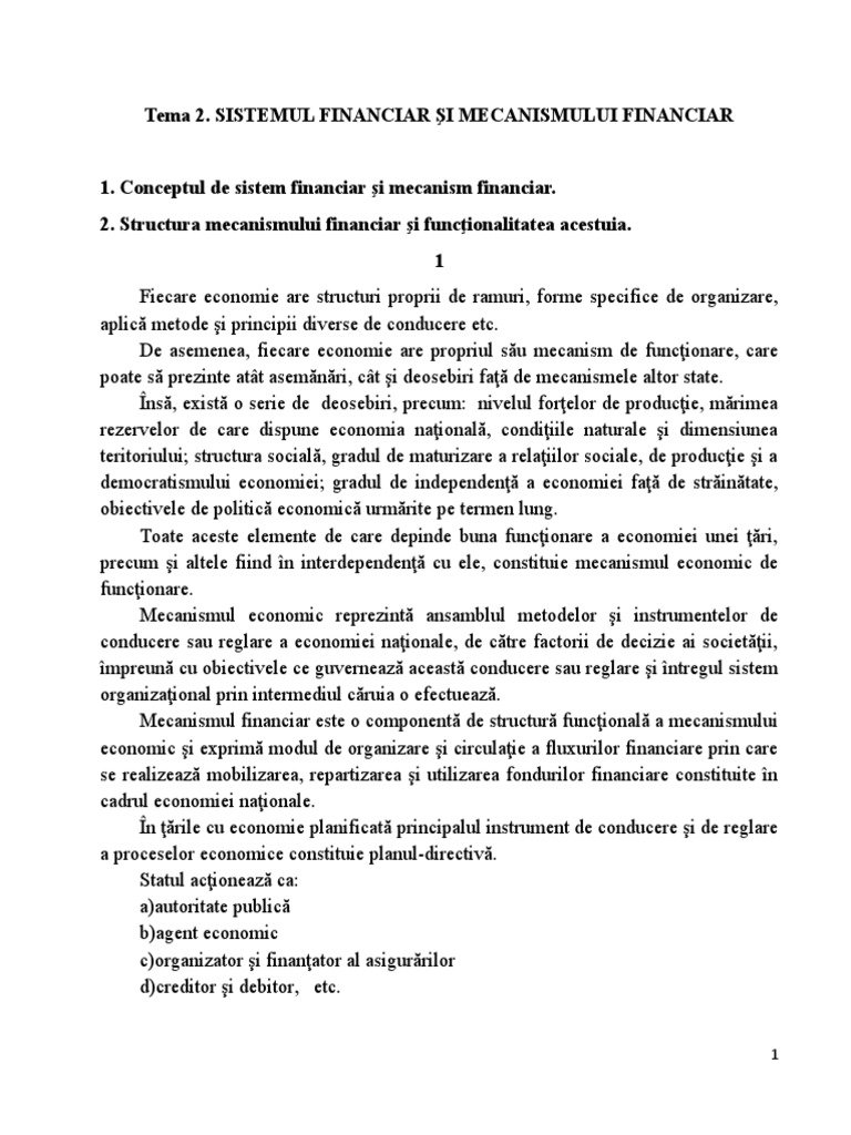 Sistemul Financiar Si Mecanismul Financiar PDF