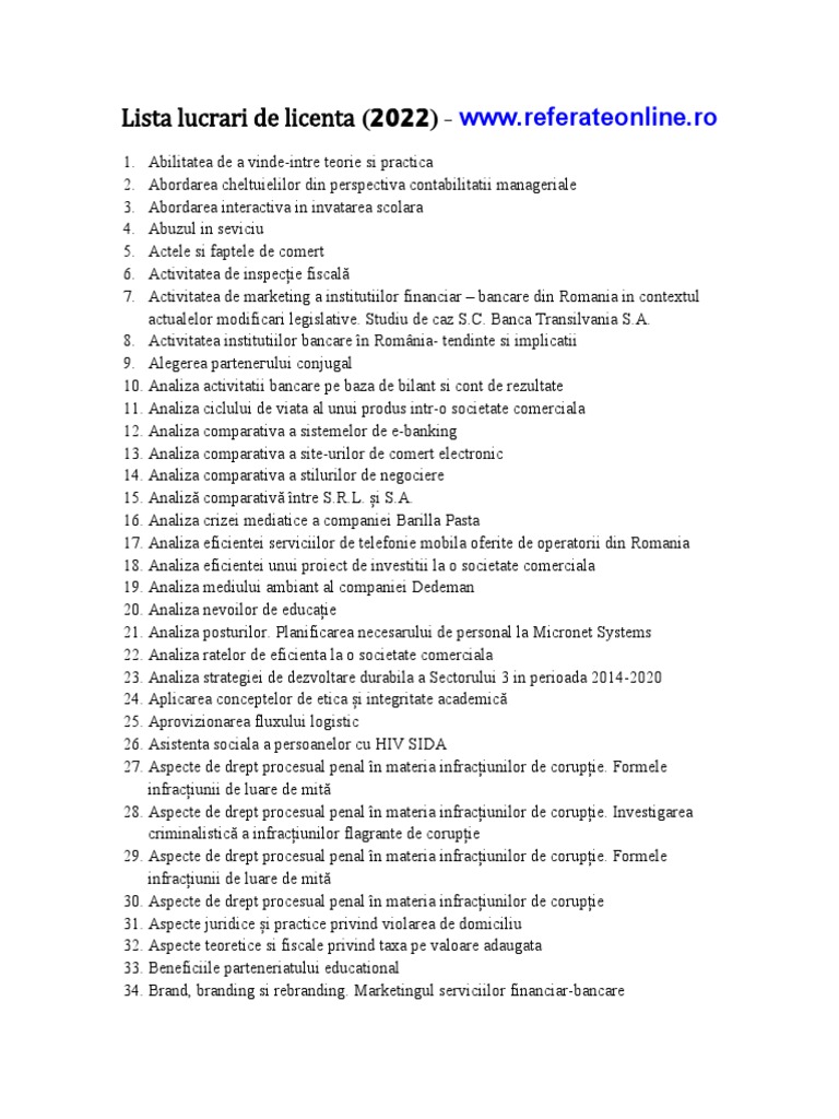 Teme Lucrari de Licenta ASE 2022 | PDF