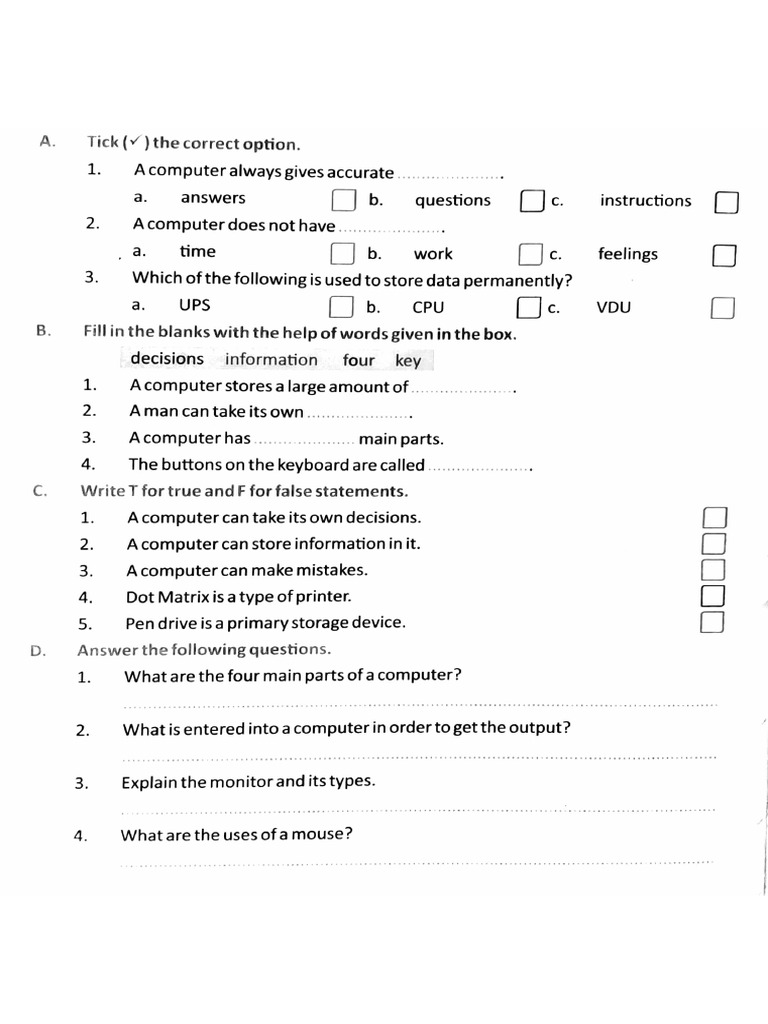 Computer Questions Paper For Class 2 | PDF